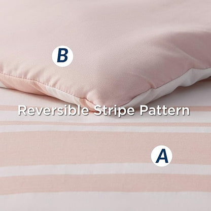 Bedsure Light Pink Comforter Set Queen 7 Pieces, Light Pink White Striped Bedding Sets All Season Bed in a Bag, 2 Pillow Shams, Flat Sheet, Fitted Sheet and 2 Pillowcases