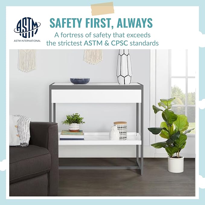 av2023-Dream nontoxic strap-3b688703 Arlo Changing Table, Made of Solid New Zealand Pinewood, Non-Toxic Finish, Comes with Water Resistant Mattress Pad & Safety Strap, Steel Grey And White
