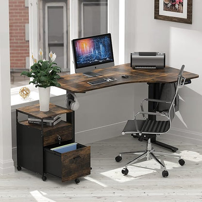 SHW Rolling File Cabinet w/ 2 Drawers & Open Shelf, Rustic Brown