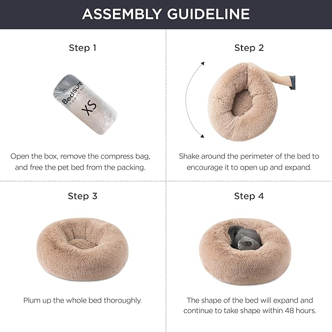 Bedsure Calming Dog Bed for Large Dogs - Donut Washable Large Pet Bed, 36 inches Anti-Slip Round Fluffy Plush Faux Fur Dog Bed, Fits up to 100 lbs Pets, Dark Grey