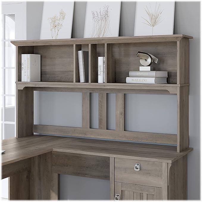 Bush Furniture Salinas Hutch, Desk Attachment with Shelf Storage for Home Office, 60W, Driftwood Gray