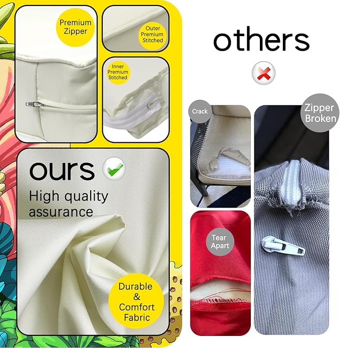 ClawsCover 9Pack Outdoor Seat and Back Cushions Replacement Covers Fit for 5 Pieces 4-Seater Wicker Rattan Furniture Patio Conversation Set Sectional Couch,Cream-Include Cover Only (Large)