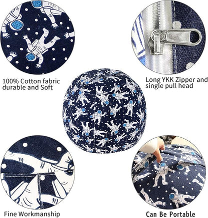 2 PCS Stuffed Animal Storage Bean Bag Chair Cover, Cotton Canvas Beanbag with Zipper for Organizing Kid's and Adults Room Blue Astronaut 24"