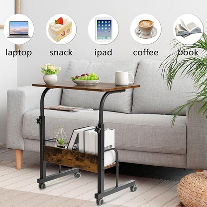 SIDUCAL Mobile Laptop Cart, Rolling Desk Adjustable Height, Rolling Computer Cart, Portable Laptop Desk, Small Adjustable Desk, Rolling Laptop Desk, Small Portable Desk with Wheels 23.6'' Rustic Brown