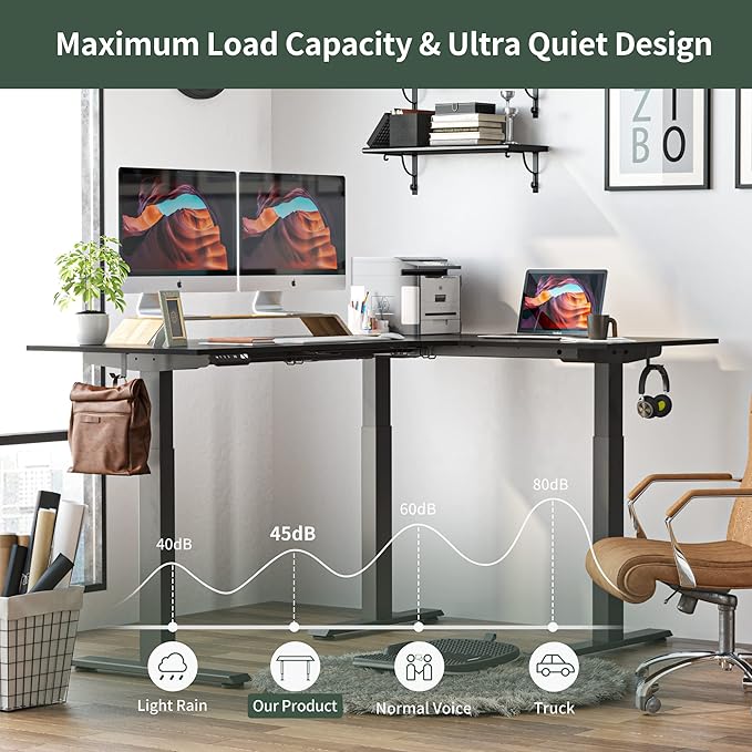 FEZIBO 75 Inches, Supports over 300mlbs, L Shaped Standing Desk Reversible, Electric Height Adjustable Corner Stand up Desk, Sit Stand Desk Computer Workstation, Black Frame/Black Top