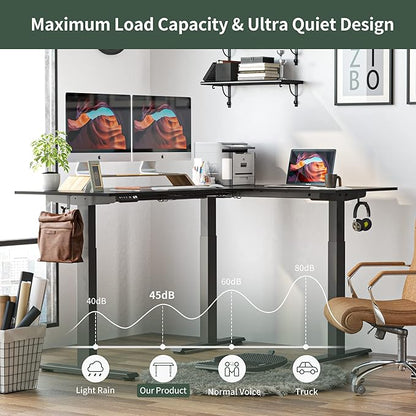 FEZIBO 75 Inches, Supports over 300mlbs, L Shaped Standing Desk Reversible, Electric Height Adjustable Corner Stand up Desk, Sit Stand Desk Computer Workstation, Black Frame/Black Top