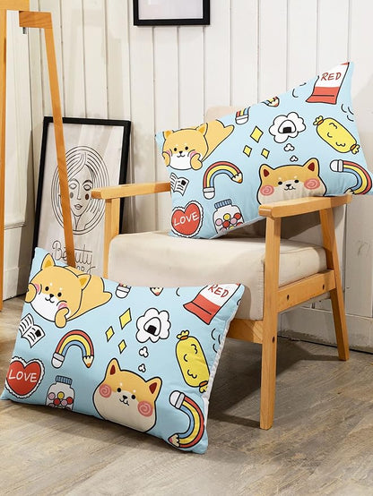 Datura home Kids Comforter Set Kawaii Dogs Bedding Set Cute Shiba Inu Corgi Printed Pattern Home Decor with 1 Comforter and 2 Pillowcases for Boys and Girls All Season(Blue Shiba Inu Full) 80x90''