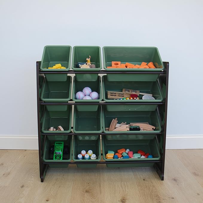 Humble Crew, Army Green Camo Hunter Toy Organizer with 12 Plastic Storage Bins