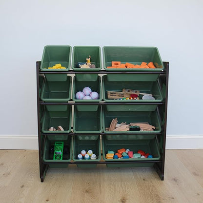 Humble Crew, Army Green Camo Hunter Toy Organizer with 12 Plastic Storage Bins