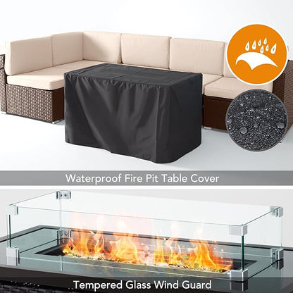 Pamapic 8 Pieces Patio Conversation Sets with fire Pit, Patio Furniture Sectional Sofa with Gas Fire Pit Table (Brown Wicker,Beige Cushions)