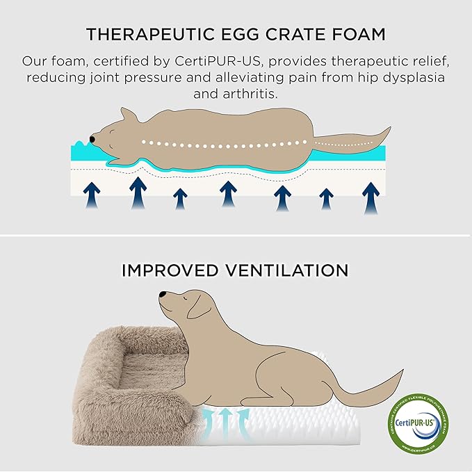 Bedsure Orthopedic Dog Bed for Medium Dogs - Calming Waterproof Dog Sofa Beds Medium, Supportive Foam Pet Couch Bed with Removable Washable Cover, Waterproof Lining and Nonskid Bottom, Taupe