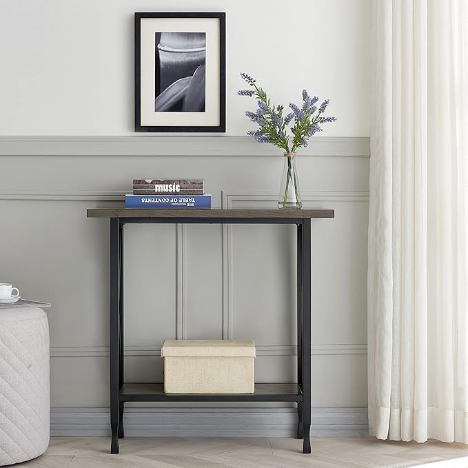 Leick Home 23005 Chisel & Forge Narrow Recliner Side Table with Shelf, Gray/Matte Black
