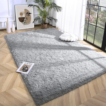 Super Soft Fluffy Shaggy Rugs 4x5.9 Feet for Living Room Bedroom, Fuzzy Plush Area Rugs for Girls Kids Room Nursery Home Decor, Furry Dorm Throw Rug Cute Non-Slip Indoor Floor Carpet, Grey