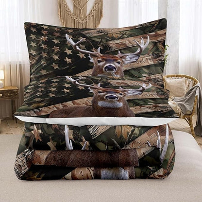NINENINE Deer Bedding Western Comforter Sets Queen Size Bedding Sets for Boys Camo Bedding Wildlife Forest Comforter Hunting Bed Sets with 1 Comforter 2 Pillowcases