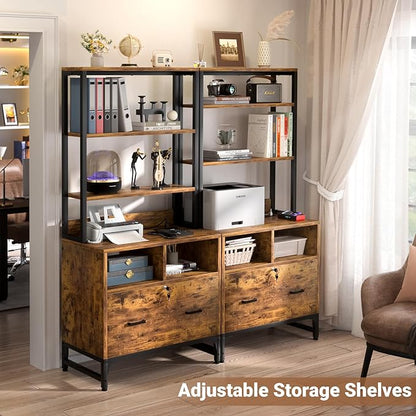 Homieasy File Cabinet with Charging Station, Vertical Filing Cabinet with Lock & Large Drawer, Printer Stand with Storage Shelves, Office Storage Cabinet fits Letter/A4/Legal Size,Rustic Brown