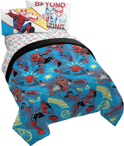 Marvel Spiderman Beyond Amazing 4 Piece Twin Size Bed Set - Includes Comforter & Sheet Set Bedding - Super Soft Fade Resistant Microfiber (Official Product)