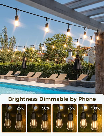 XMCOSY+ Smart LED Outdoor String Lights, 123Ft Patio Lights with 40 Shatterproof Dimmable Edison Bulbs, WiFi & App Control, Work with Alexa, IP65 Waterproof String Light for Outside Bistro Porch