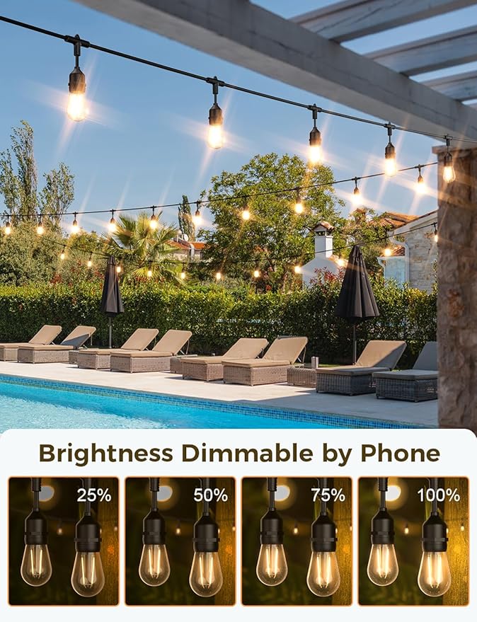 XMCOSY+ Smart Outdoor String Lights, 72.5 Ft Patio Lights with 22 Edison Shatterproof Bulbs, APP & WiFi Control Dimmable Outdoor Light, Work with Alexa, IP65 Waterproof LED String Light for Outside