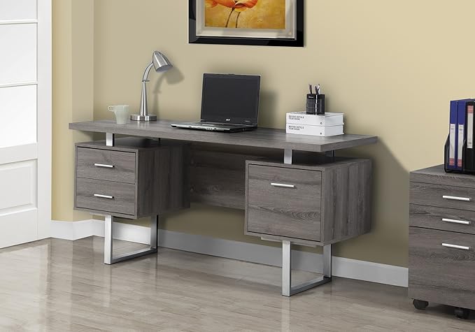 Monarch Specialties Dark Taupe Reclaimed-Look/Silver Metal Office Desk, 60-Inch