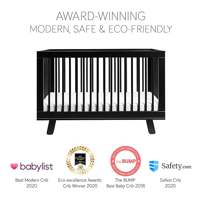 Babyletto Hudson 3-in-1 Convertible Crib with Toddler Bed Conversion Kit in Black, Greenguard Gold Certified