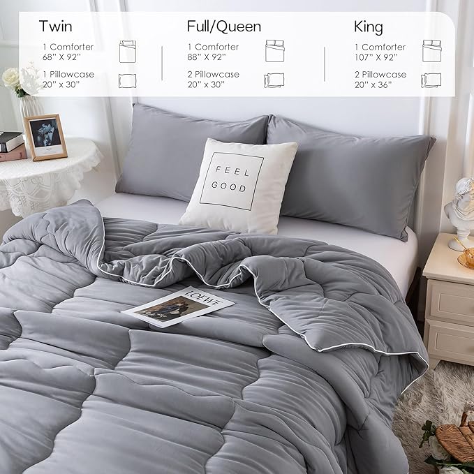 COTTEBED Ultra-Soft King Size Comforter Set, California Cal King Jersey Knit T-Shirt Feel Cozy Durable Cozy Fully Breathable Quilt Bedding Down Blanket and Pillowcase for All Season Use, Dark Gray