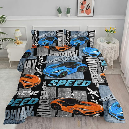 Datura home Sports Car Comforter Set Vintage Racing Car Printed Quilt Bedding Set with 1 Comforter and 2 Pillowcases for Boys and Girls Bedroom All Season(Sports Car Twin)