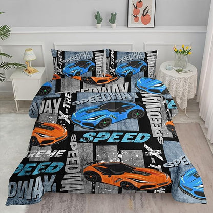 Datura home Sports Car Comforter Set Vintage Racing Car Printed Quilt Bedding Set with 1 Comforter and 2 Pillowcases for Boys and Girls Bedroom All Season(Sports Car Full)