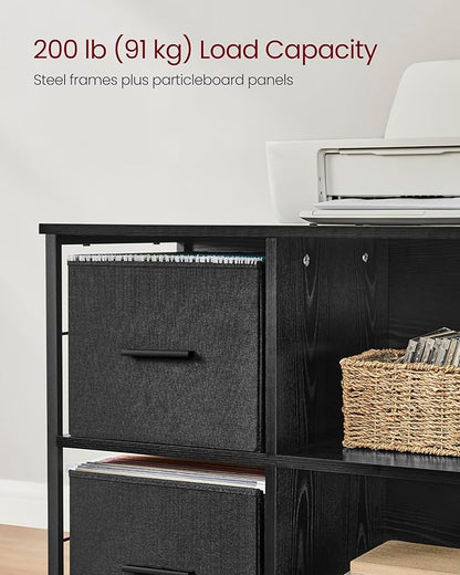 VASAGLE File Cabinet with 2 Drawers, Bookcase, Cube Storage Shelf, Printer Stand, for A4, Letter-Size Files, Hanging File Folders, Home Office, Ebony Black UOFC057B56