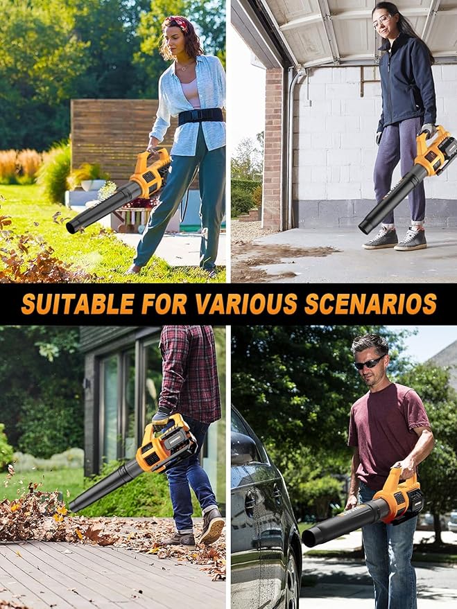 EWORK Cordless Leaf Blower - 21V Electric Leaf Blower Cordless with (2) 3.0Ah Battery and Fast Charger 400CFM Variable Speed & Turbo Mode - Battery Powered Leaf Blowers for Lawn Care and Patio