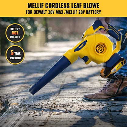 Mellif Leaf Blower for Dewalt 20V MAX Battery(No Battery), Rotatable Brushless Blower/Cordless Vacuum Cleaner/Air Pump for Inflatables, 6 Variable Speed, 180° Adjustable Blower Tube, for Lawn/Yard