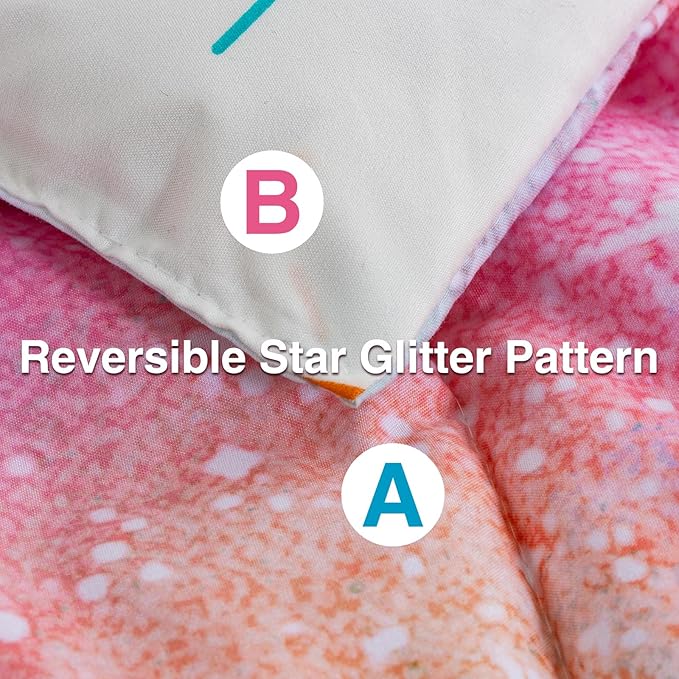 A Nice Night Galaxy Bedding Sets Outer Space Comforter 3D Printed Space Quilt Set Queen Size Glitter Pink Green Color,for Children Boy Girl Teen Kids
