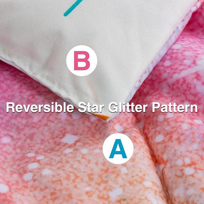 A Nice Night Galaxy Bedding Sets Outer Space Comforter 3D Printed Space Quilt Set Queen Size Glitter Pink Green Color,for Children Boy Girl Teen Kids