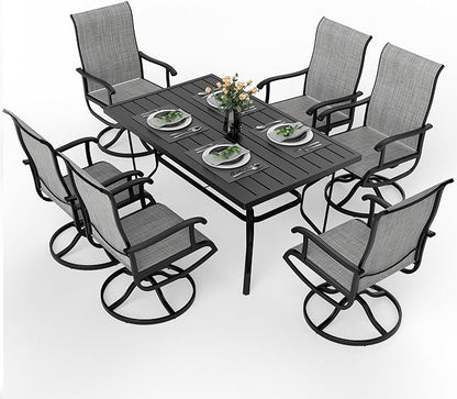 Pamapic 7 Pieces Patio Dining Set, Outdoor Dining Set All-Weather for Backyard Poolside Garden Deck, Modern Outdoor Table and Chairs Set with 6 Textilene Swivel Chairs,Gray