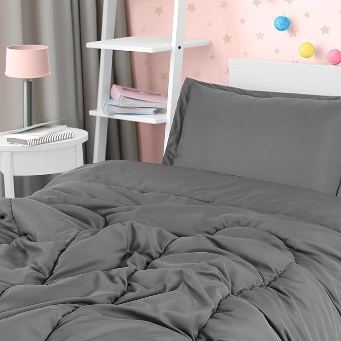 Utopia Bedding All Season Grey Comforter Set with 2 Pillow Cases, 3 Piece Soft Brushed Microfiber Kids Bedding Set for Boys/Girls, Machine Washable (Twin, Pack of 6)