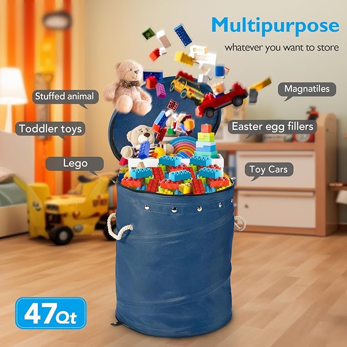 Toy Storage Basket + Play Mat for Kids Toy Chest Organizer Toy Box for Toddlers Boys Girls Kids Toy Storage Organizer Storage Bins with Lids Large Toy Box Living Room Nursery Playroom (Blue)