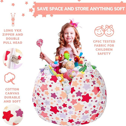 Wekapo Stuffed Animal Storage Bean Bag Chair Cover for Kids | Stuffable Zipper Beanbag for Organizing Children Plush Toys Large Premium Cotton Canvas (Large star, X-Large)