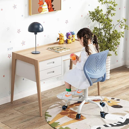 Kids Desk Chair, Blue Ergonomic Kids Office Chair Ages8-12 w/Lumbar Support, Low-Back Teen Desk Chair for Girls Boys, Small Cute Kids Computer Chair for Bedroom/Study/Vanity Desk