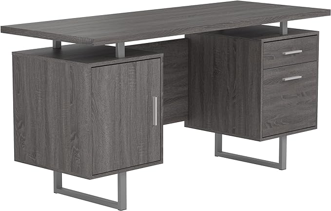 Coaster Furniture Lawtey Modern Rustic 2 Drawer Home Office Writing Desk Storage File Cabinet Silver Metal Frame Weathered Gray 800521