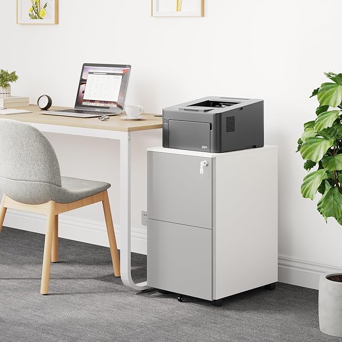 YITAHOME 2-Drawer File Cabinet with Lock, Metal Mobile File Cabinet with Lock, Filing Cabinet Under Desk Fits Legal/Letter for Home/Office, Fully Assembled, Grey and White