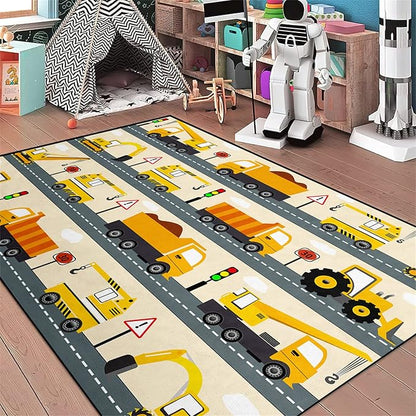Construction Rug Car Rug Construction Rugs for Boys Room Cartoon Truck Area Rug Construction Play Mat Car Rug for Boys Room Construction Decor for Boys Room 2'5''×4'