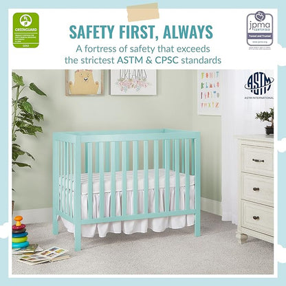 Edgewood 4-In-1 Convertible Mini Crib In Mint, JPMA Certified, Non-Toxic Finish, New Zealand Pinewood, With 3 Mattress Height Settings, Included 1" Mattress Pad