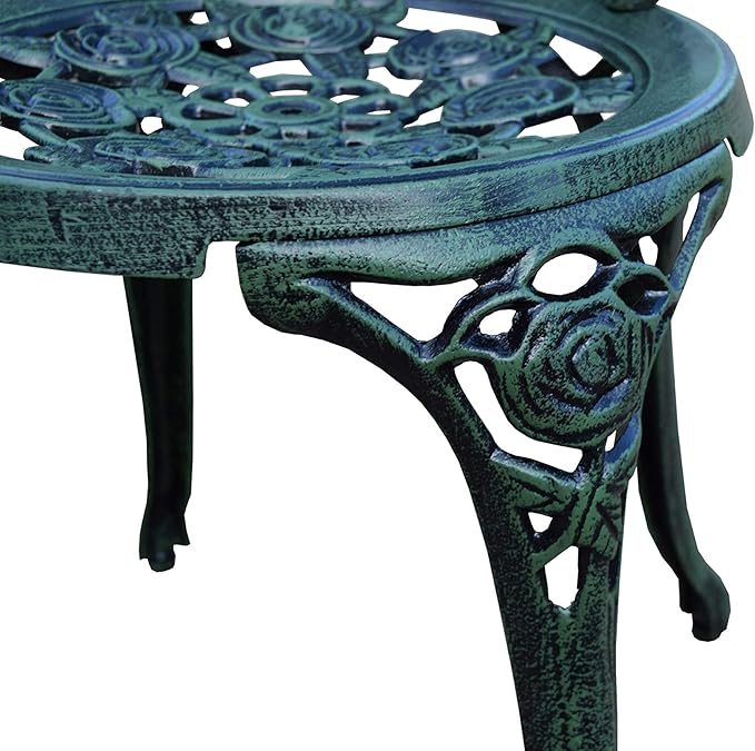 Oakland Living Cast Aluminum Conversation Metal Antique 3 Piece Patio Rose Bistro Set, Verdi Green