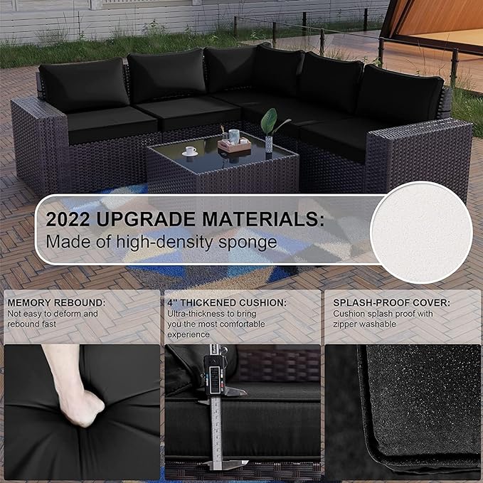 Kullavik 12PCS Outdoor Patio Furniture Set PE Wicker Rattan Sectional Sofa Patio Conversation Sets,Black