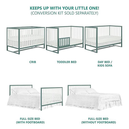 Arlo 5-in-1 Convertible Crib in Jungle Green, JPMA Certified, 3 Mattress Height Settings, Non-Toxic Finish, Made of Sustainable and Sturdy Pinewood