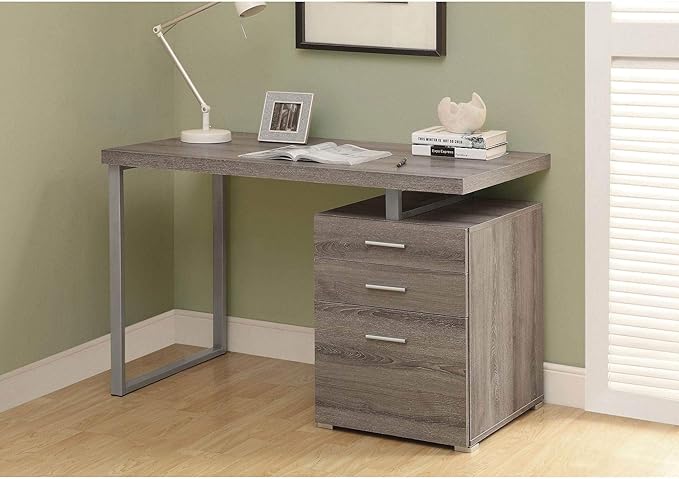 Monarch Specialties Computer Desk with File Cabinet-Left or Right Set-Up, 48" L, Dark Taupe