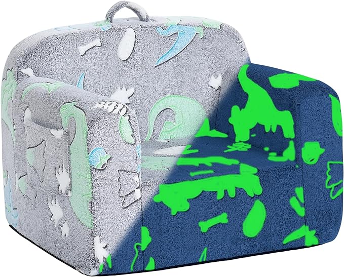 Tiita Kids Sofa, Children Couch with Carrying Handle & Side Pockets, Kids Foam Chair, Toddler Armrest Chair,Kids Read Sofa for Girl or Boy(Dark Grey Dinosaur)