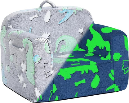 Tiita Kids Sofa, Children Couch with Carrying Handle & Side Pockets, Kids Foam Chair, Toddler Armrest Chair,Kids Read Sofa for Girl or Boy(Dark Grey Dinosaur)