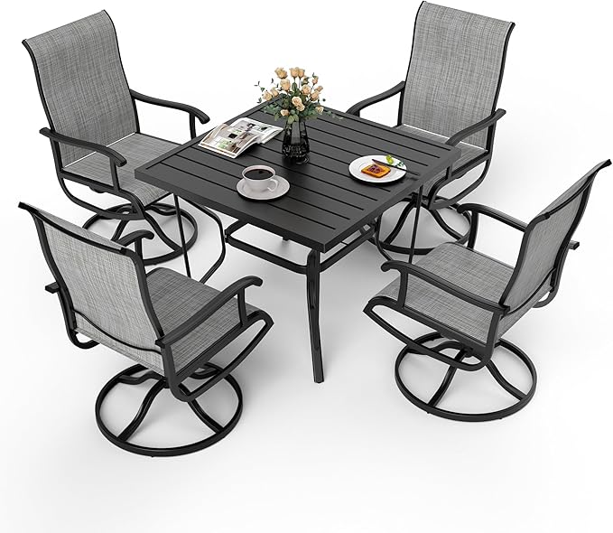 Pamapic 5 Pieces Patio Dining Set, Outdoor Dining Set All-Weather for Backyard Poolside Garden Deck, Modern Outdoor Table and Chairs Set with 4 Textilene Swivel Chairs,Gray