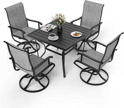 Pamapic 5 Pieces Patio Dining Set, Outdoor Dining Set All-Weather for Backyard Poolside Garden Deck, Modern Outdoor Table and Chairs Set with 4 Textilene Swivel Chairs,Gray