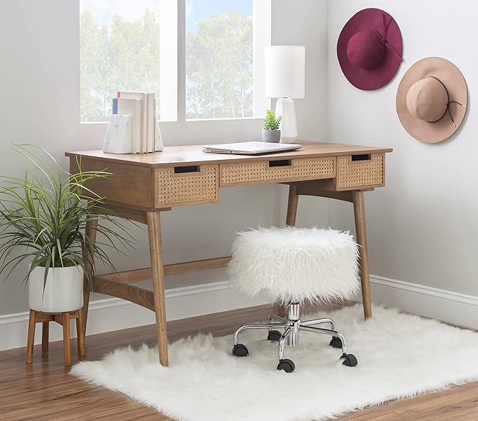 Linon Natural Dutton Wood and Rattan Desk
